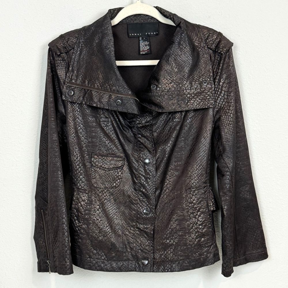 Yansi Fugel Lacquered Python Biker Jacket Brown L - image 1